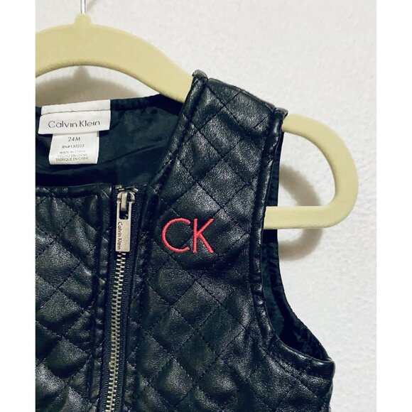 Calvin Klein Vest Baby 24 Months Black Quilted Zip Up Faux Leather Punk Gothic - Picture 2 of 5